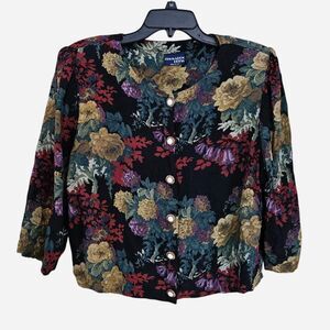 80s whimsigoth witchy black floral button up jacket